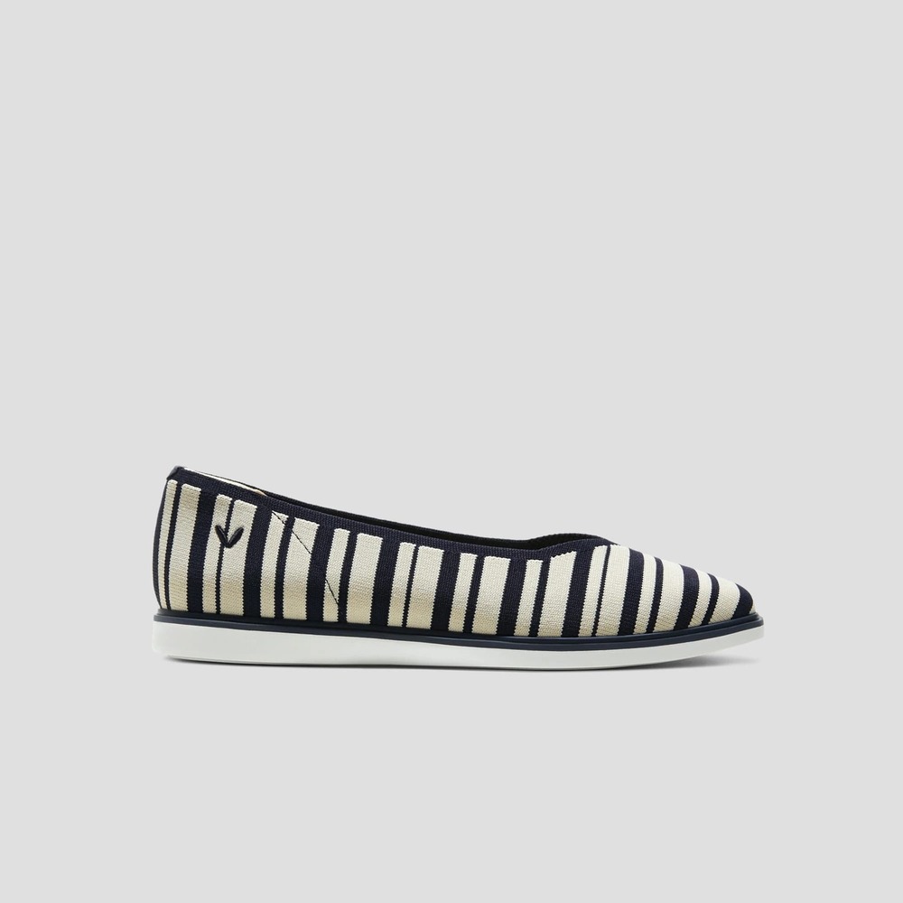 VIVAIA Navy Cream Striped Square Toe All-Day Standing Flats EU 39 US 8 - Picture 13 of 16